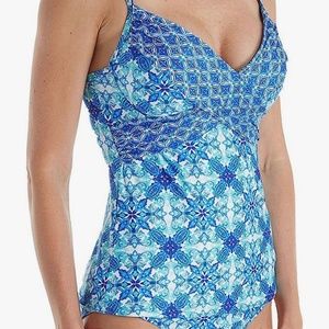 La Blanca True Blue Goddess Wrap Underwire Tankini Top, Crystal Blue, 10, NWT